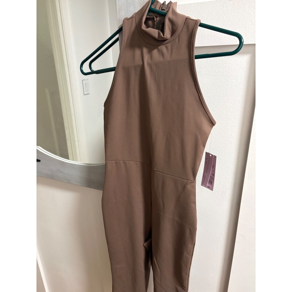 Wild Fable ButterBliss Mock Neck Sleeveless Jumpsuit Taupe Brown XS NWT